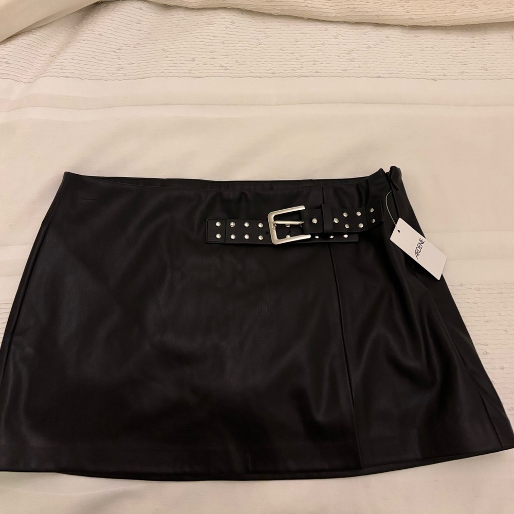 Ardene Black Faux Leather Skirt with Studded Belt